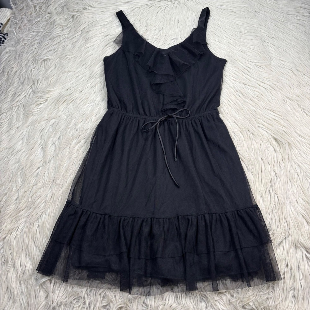 Y2K Xhilaration Women's M Black Mesh Flounce Hem Mini Dress Whimsigoth Witchy